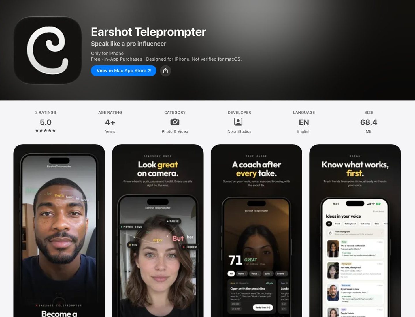 Earshot Teleprompter on the App Store: speak like a pro influencer